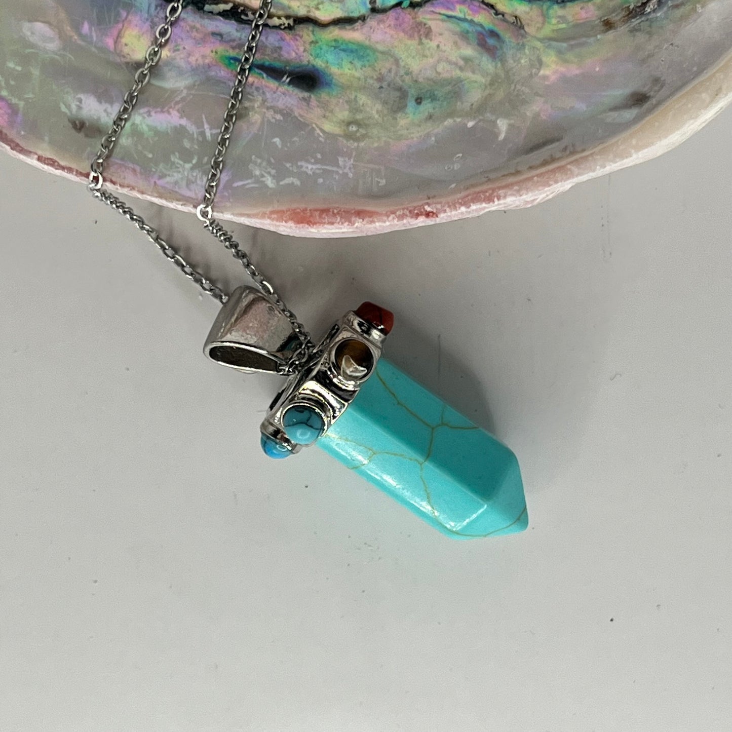 Blue Howlite Pointer Pendant on Stainless Steel Chain