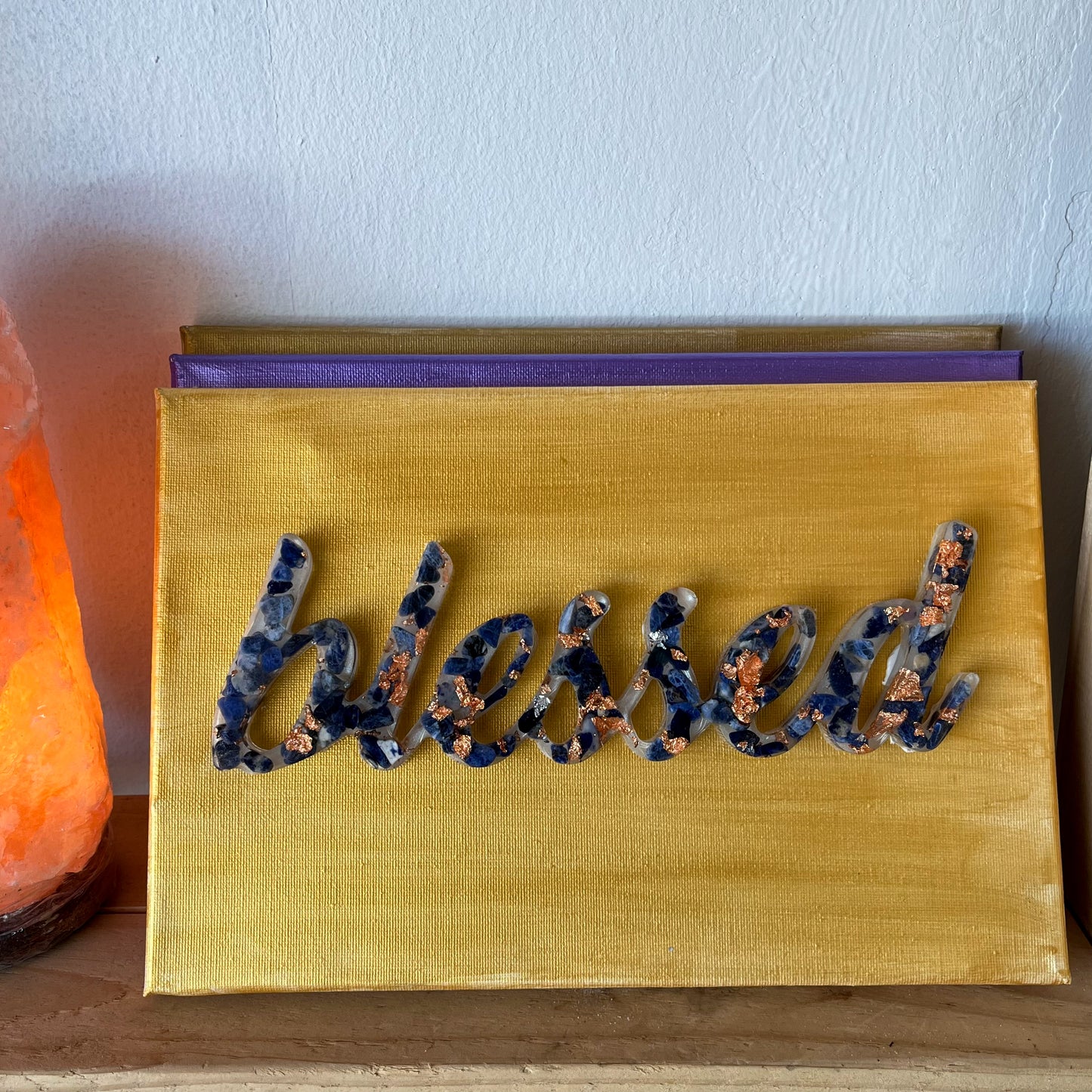 Assorted Gemstone Resin “blessed” Signs on Canvas