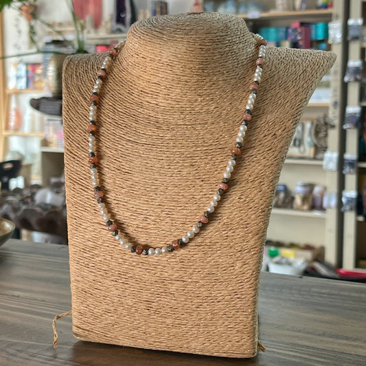 Pearl and Sunstone Beaded Necklace