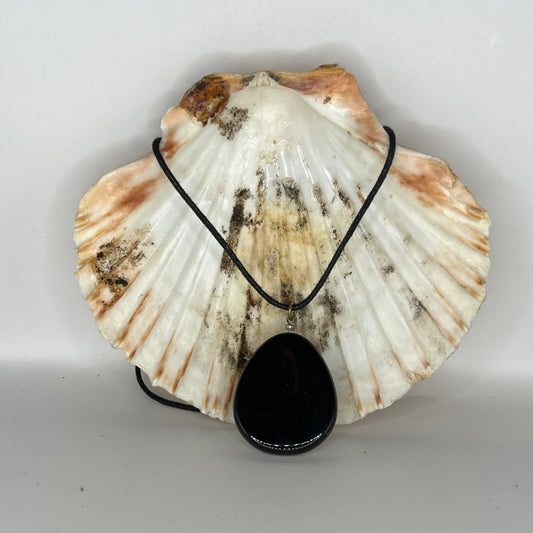 Oval Agate Pendant on Black Cord (w/ Clasp)