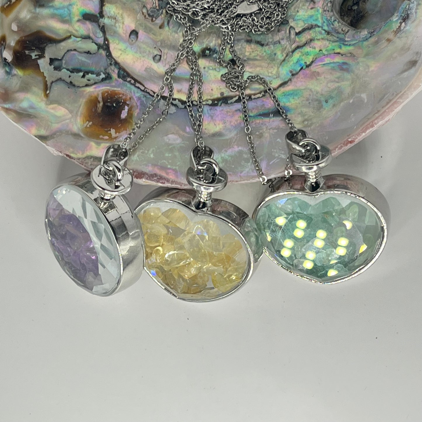 Assorted Gemstone-Filled Glass Pendants on Stainless Steel Chains