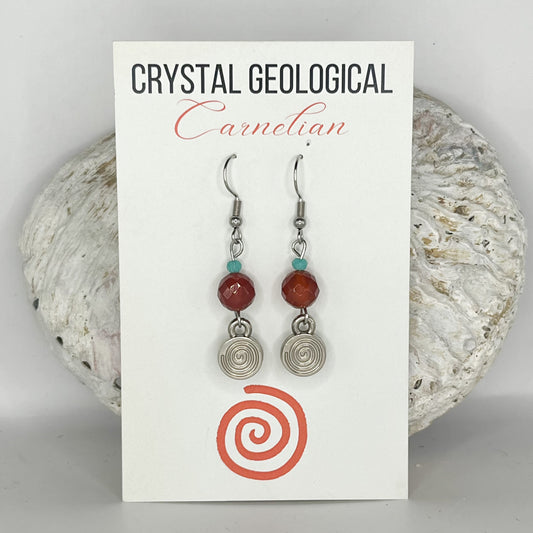 Carnelian Earring Pair with Swirl Charm