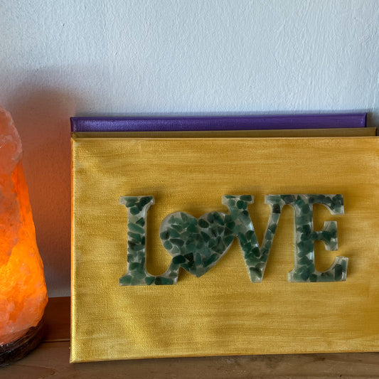 Assorted Gemstone-Resin “Love” Signs on Canvas