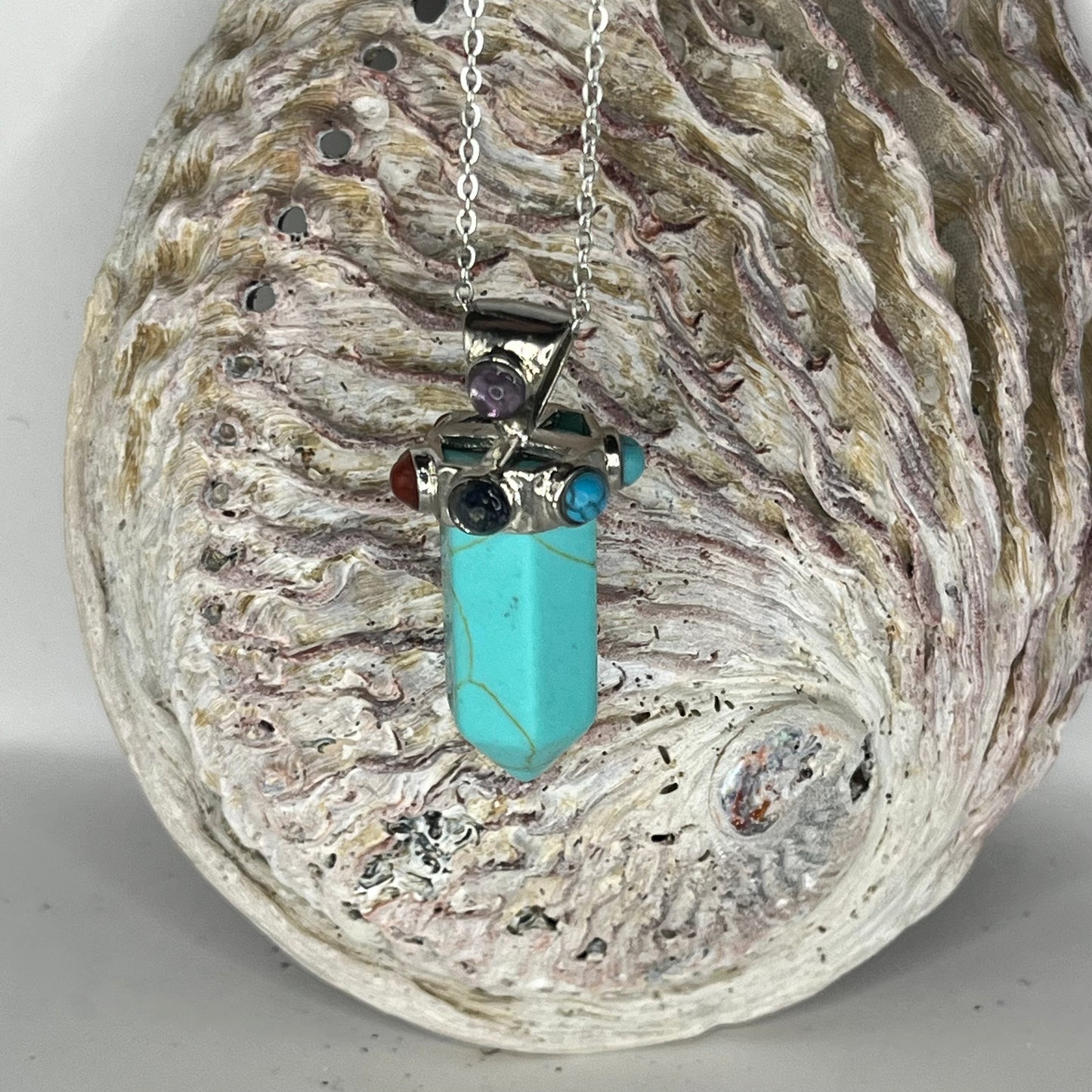 Blue Howlite Pointer Pendant on Stainless Steel Chain