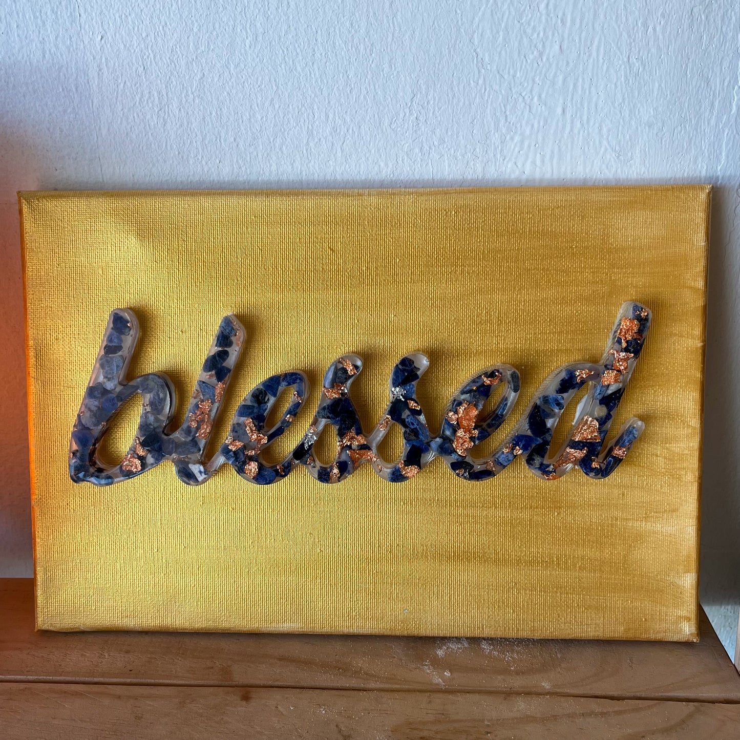 Assorted Gemstone Resin “blessed” Signs on Canvas