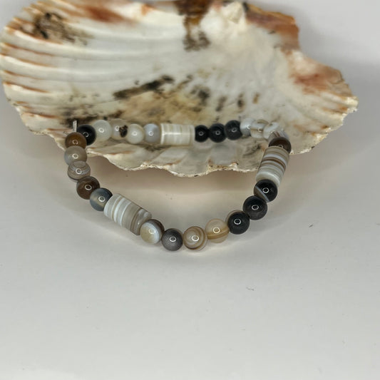 Agate Round and Cylinder Bead Bracelet - 17cm