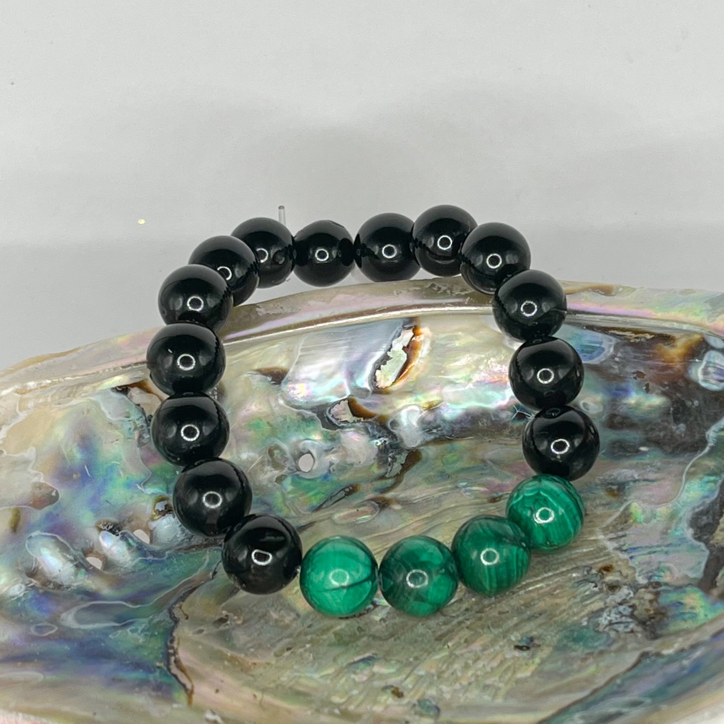 Malachite and Black Agate Round Bead Bracelet