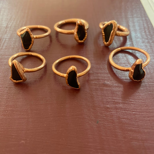 Assorted Black Obsidian Copper Ring