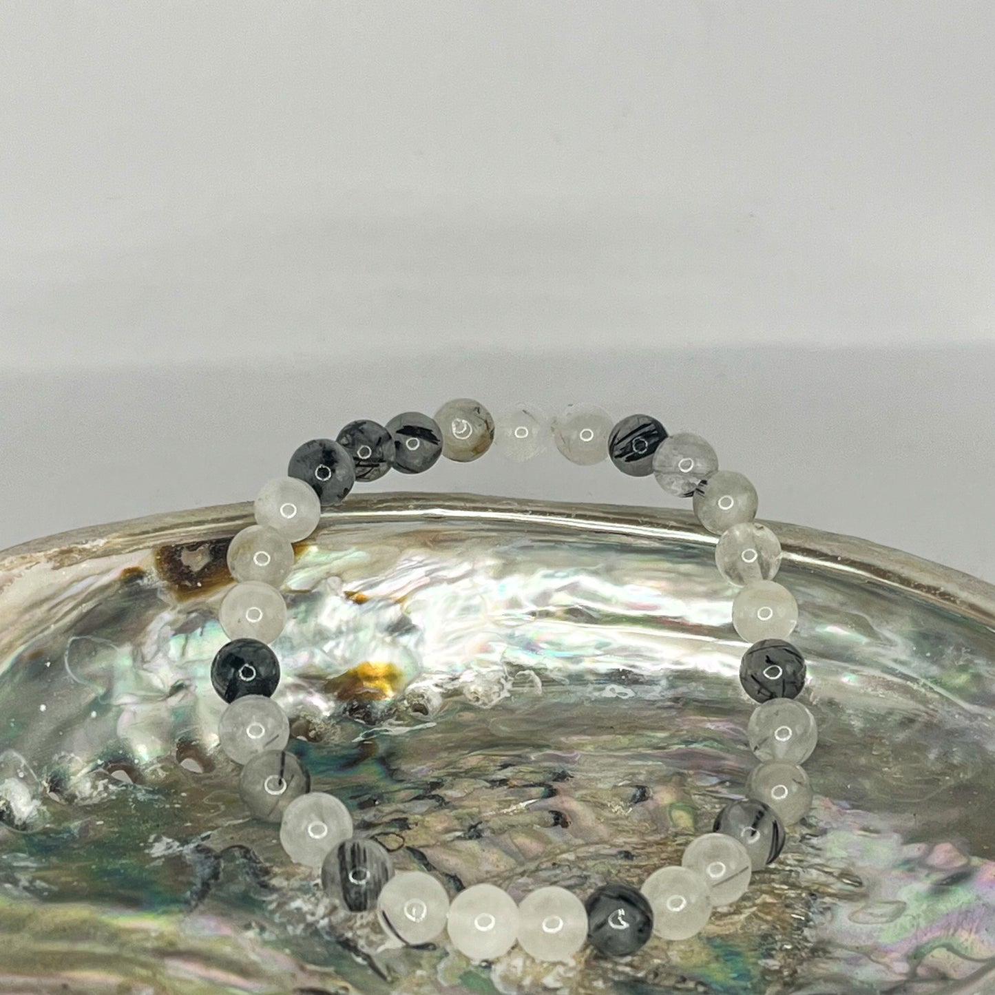 Tourmalated Quartz Round Bead Bracelet